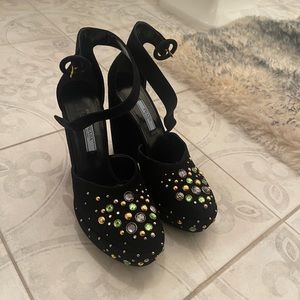 NWOT prada black suede jewel heels